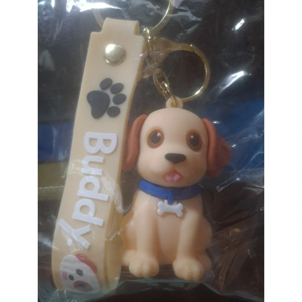 Beagle Cartoon Dog Beige With Brown Ears PVC Keychain Backpack Clip Keyring
